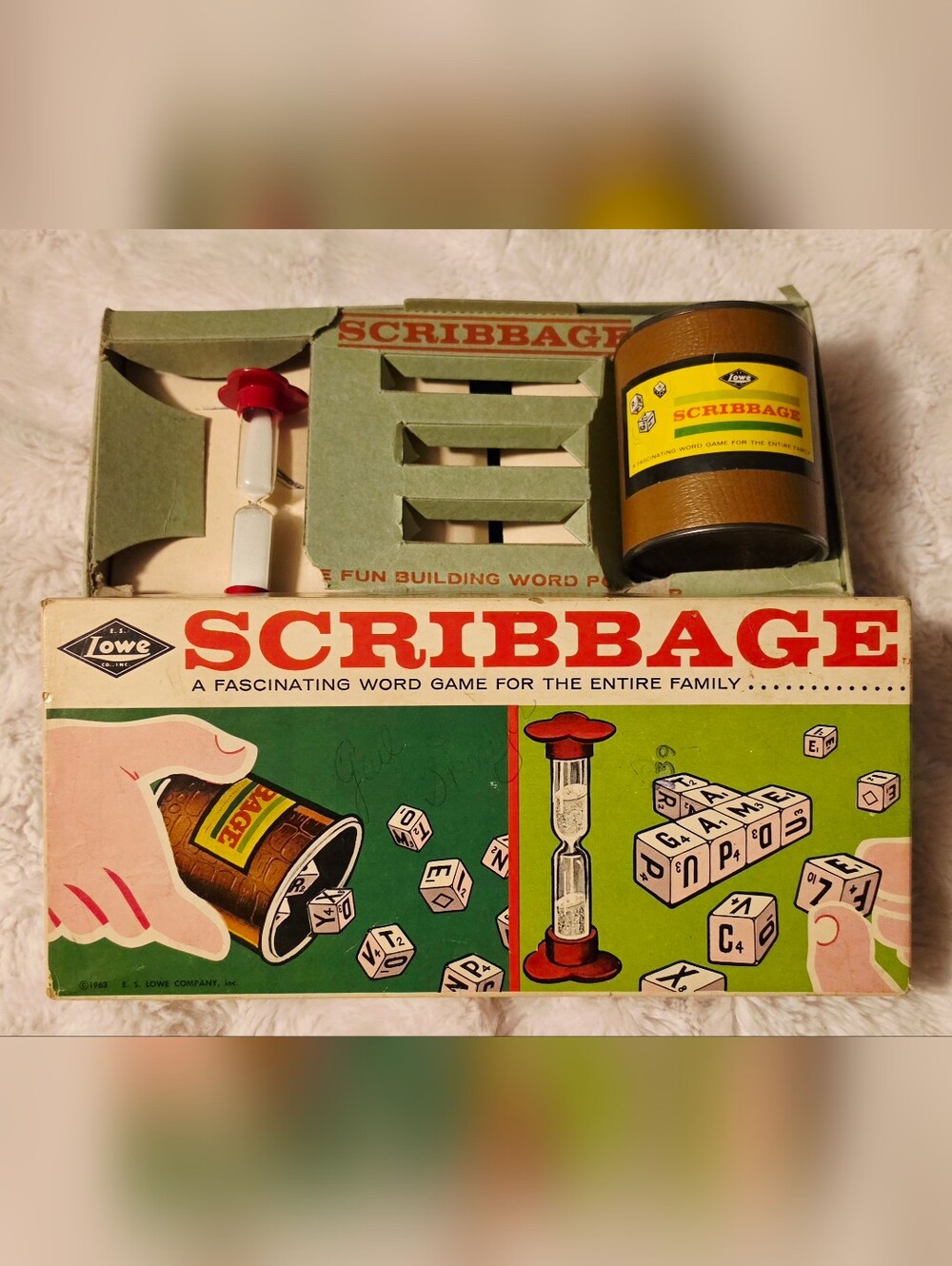 Vintage 1963 Lowe Scribbage Word Cube Game Made in USA